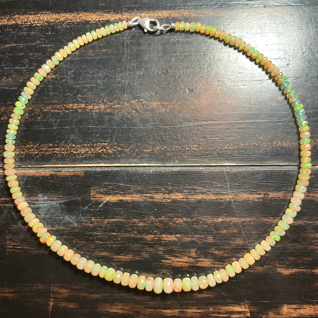 Ethiopian Opal Necklace Fiery Red,Green,Blue Flashes Handmade Genuine W/ Silver